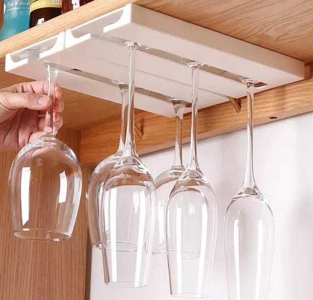 Leevcok 2 Pack Wine Glass Holder under Shelf or Cabinet Punch-Free Wine Glass Ra