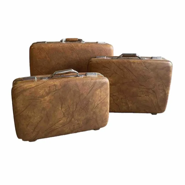 VTG American Tourister Suitcase SET Hardshell Palomino Brown 3PC Pullman READ