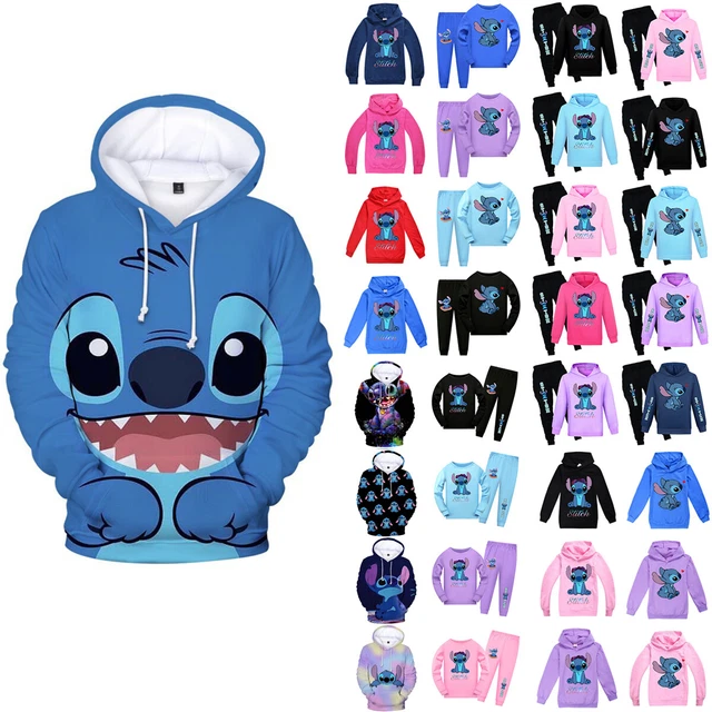 Kids Lilo and Stitch Autumn Sweatshirts Hooded Tops Pants Tracksuit Outfits Sets