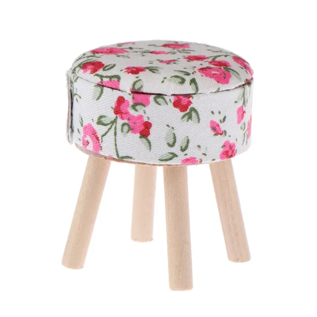 1:12 Dollhouse miniature furniture round floral stool for dolls house decA;x  GF