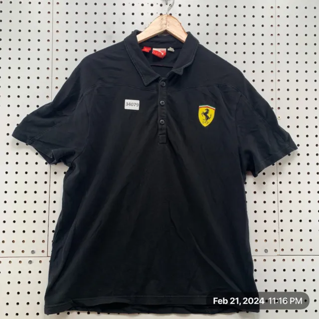 Puma Ferrari Polo Shirt Mens Large Black Italy Logo Casual Scuderia 21.5X27