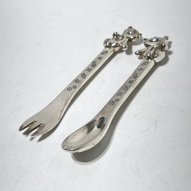 Silverplate Teddy Bear Child's Spoon & Fork Toddler With Stars
