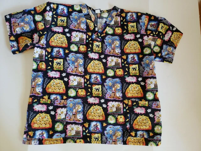 Barco Ladies Halloween Scrub Top Size XL