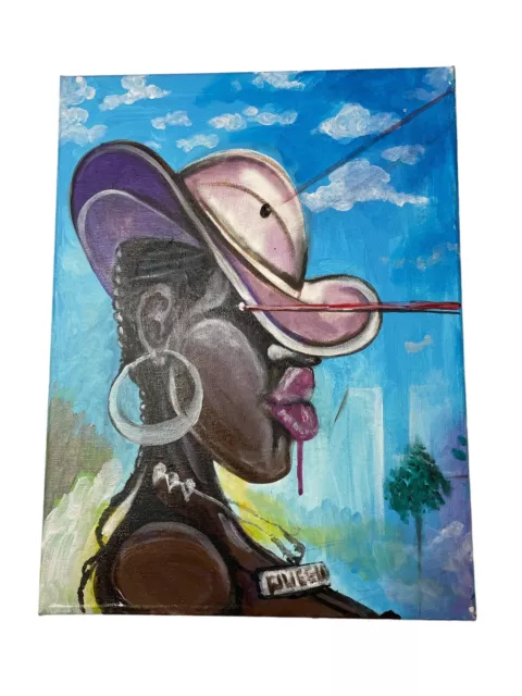 12x16 African American Folk Pop Art Canvas Painting