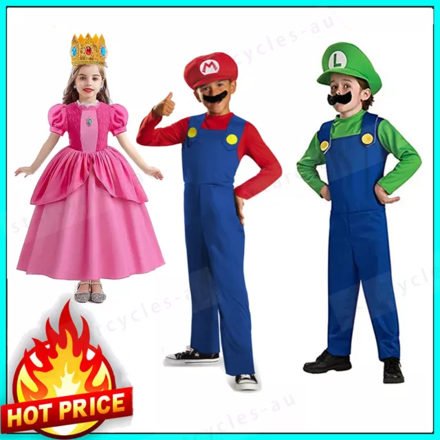 Girls Princess Peach Dress Cosplay Costume Super Mario Party Kids Fancy Dress Up