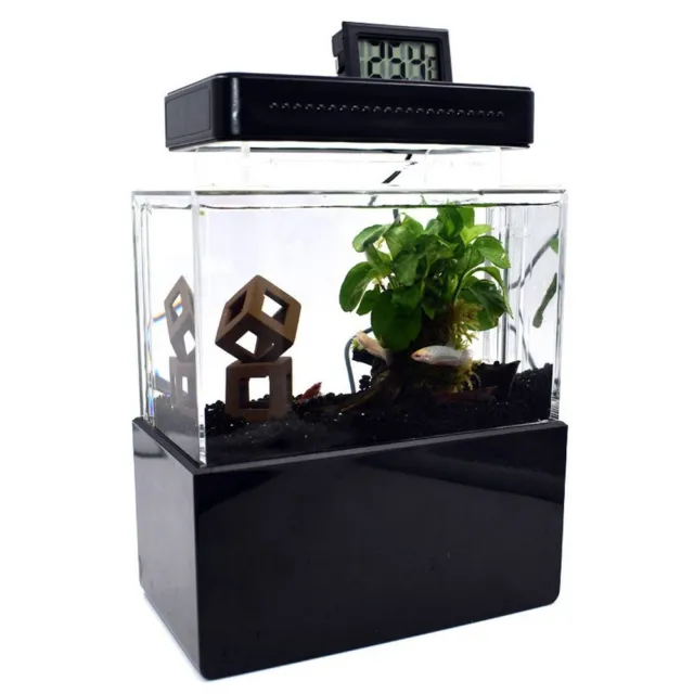 Acrylic Mini Fish Tank Aquarium Water Filtration Led Light Office Home Decor