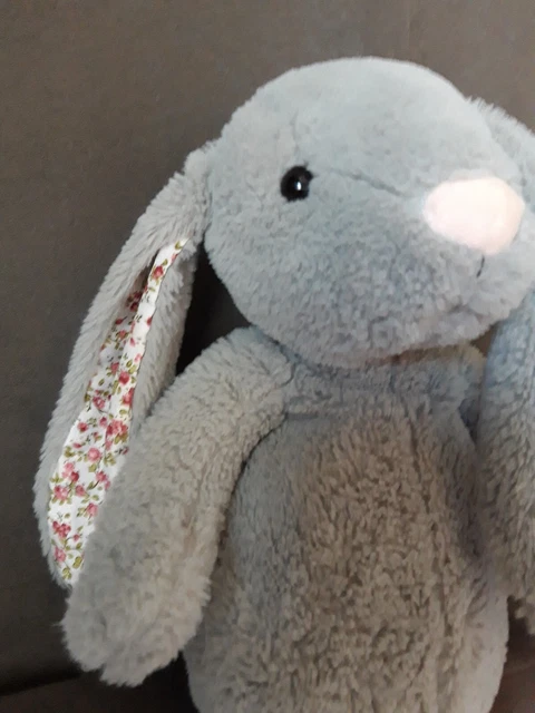 Doudou peluche Lapin Gris Oreilles Pattes Imprimé Fleurs  Connaîts Pas la Marque 3