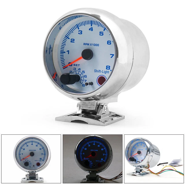 3.75'' CHORME CAR Tachometer Gauge Tacho Meter Blue LED Shift Light 0