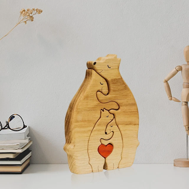 Holz-Familienpuzzle Bären dekorative Bären-Kunstskulptur aus Holz (D)