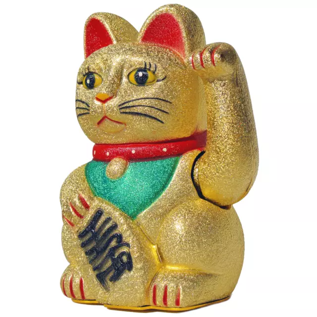 Winkekatze Glückskatze Maneki Neko Lucky Cat Color Gold Glücksbringer Größe XXL