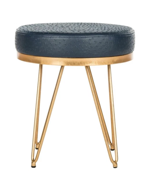 Safavieh Jenine Faux Ostrich Round Bench Navy/Gold  17.75"