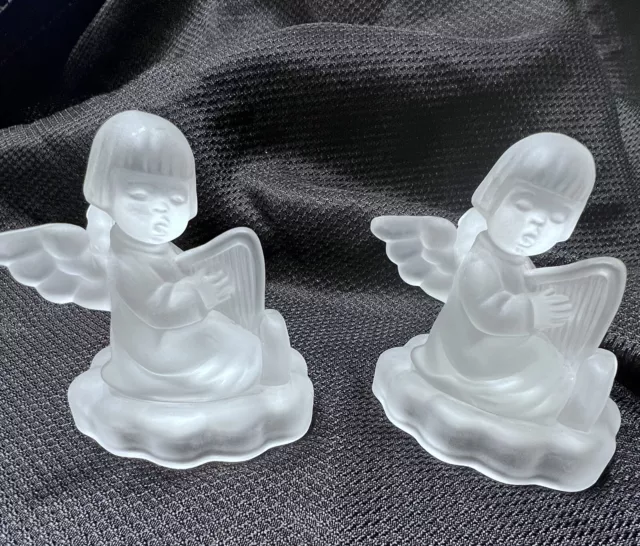 Pair Of 1995 Goebel M.J. Hummel Avon Collection Candle Holders Angel With Harp