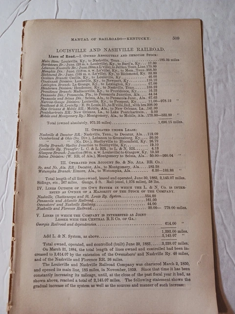 ☆1884 train report LOUISVILLE & NASHVILLE RAILROAD Richmond LA Grange Cecilla KY