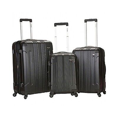 3 Piece Black Hardside Luggage Set Expandable Spinner Hardshell Upright Suitcase
