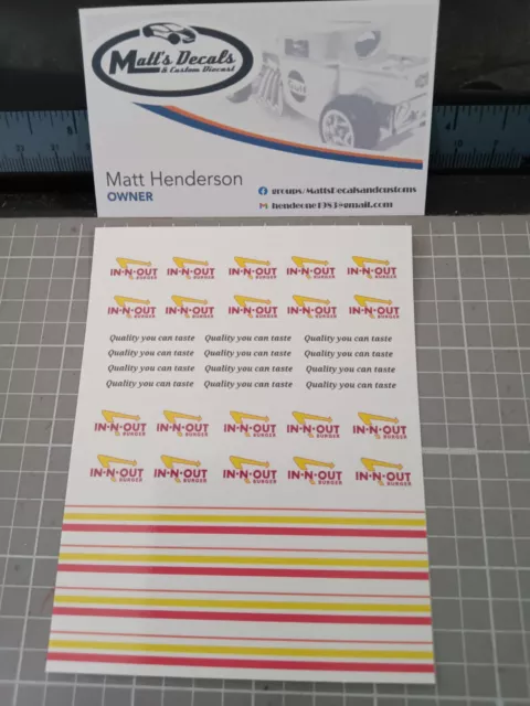 hot wheels In And Out Burger  water slide decal 1/64