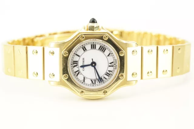 CARTIER SANTOS OCTAGON Vollgold 18 K 0906 aus 1980 frische Revision Ø 29 mm