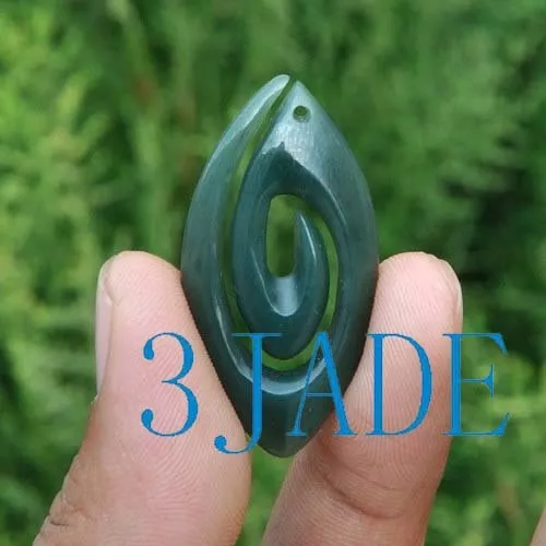 Hand Carved Natural Nephrite Jade Koru Pendant Necklace New Zealand Maori Style