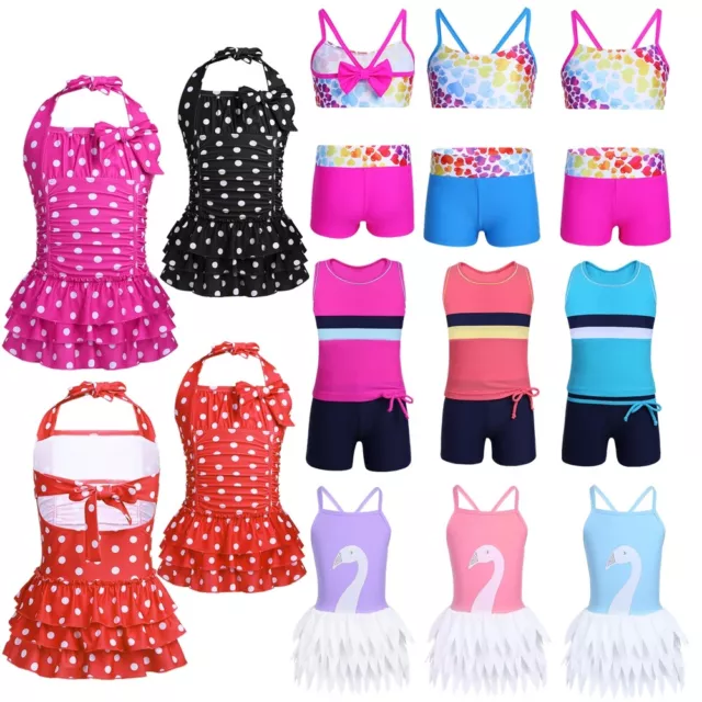 Girls Kids Tankini Set Swimwear Bikini Skirt Swimsuit Swimming Beachwear Costume