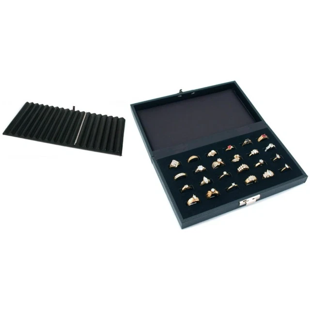 Black Faux Leather 18 Slot Bracelet Tray,24 Ring Jewelry Display Kit