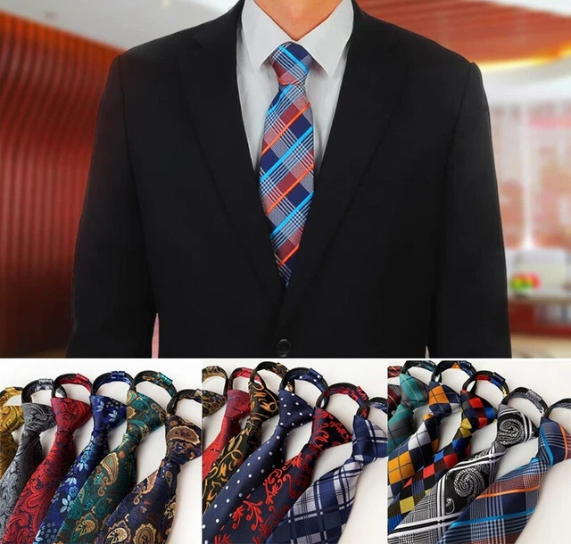 Mens JACQUARD Woven Neckties Floral Paisley Formal Wedding Party Gift Zipper Tie