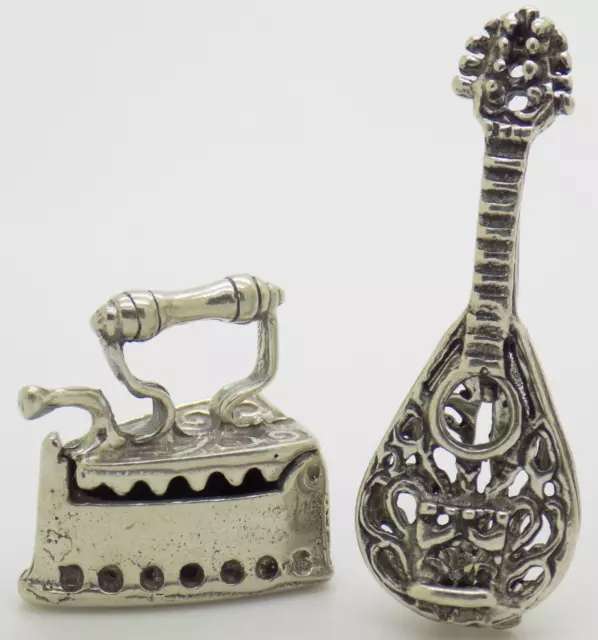 Vintage IN Argento Massiccio Italiano Fatto Casa Delle Bambole 2 X Miniature