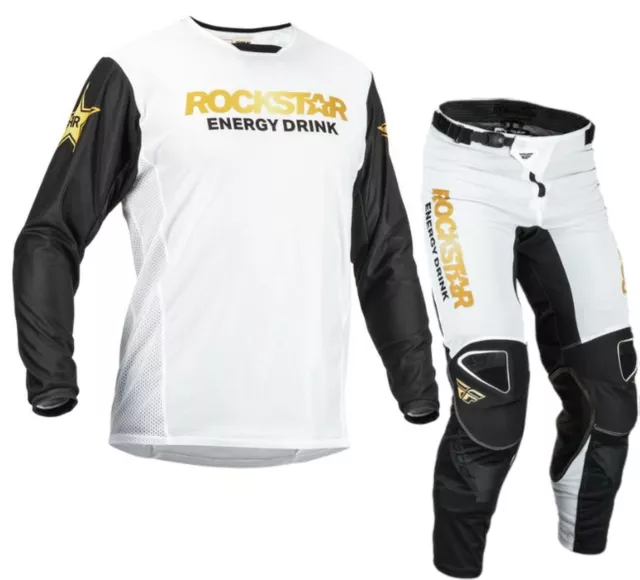 2022 Fly Racing kinetisches Netz Motocross Gear Rockstar weiß schwarz gold Erwachsene