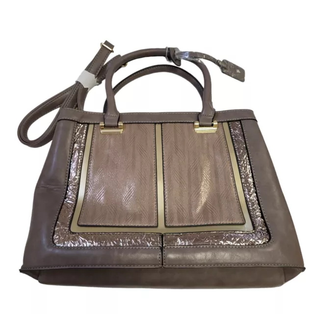 Bessie London Taupe Metallic Top Handle / Shoulder Bag Women's 14" x 9" BNWT