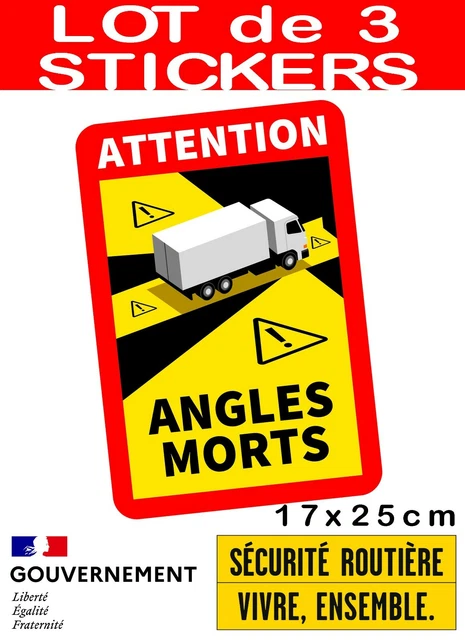 Lot De 3 Stickers Angles Morts Pour Camion PL - Autocollants De Sécurité Rétroréfléchissants