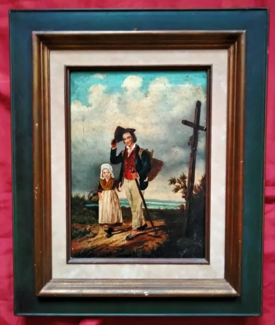 Superb oil from the 19th century "walker and his daughter"