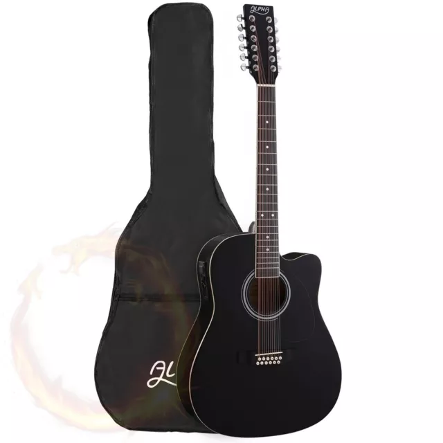 Alpha 42 Inch Acoustic Guitar 12 Strings w/ Equaliser Electric Output Jack Black