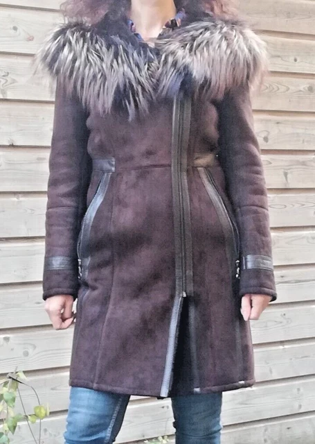 Manteau En Cuir Vert Foncé Girbaud - Doublure Marron - Taille 40 - Occasion