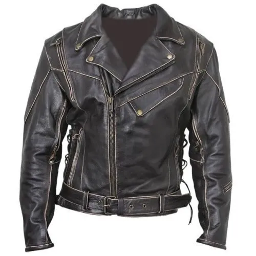 Mens Vintage Motorcycle Distressed Black Terminator Biker Real Leather Jacket