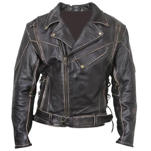 Mens Vintage Motorcycle Distressed Black Terminator Biker Real Leather Jacket