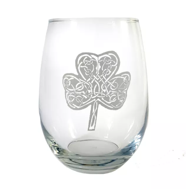 Irish Shamrock Clear Stemless Wine Glass - Free Personalized Engraving 18 oz