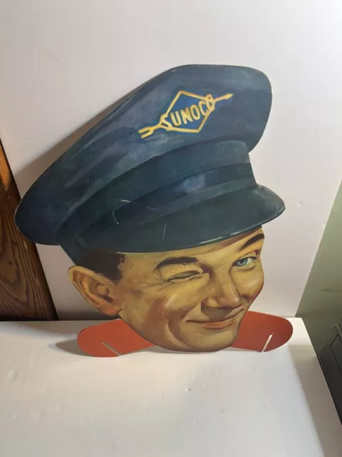 1950's Sunoco Die-Cut Winking Service Attendant Advertising Display Piece 13"