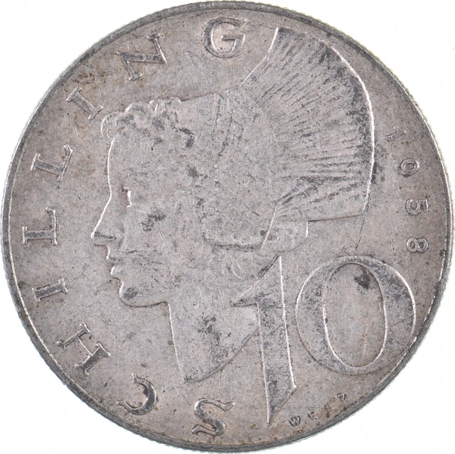SILVER - WORLD Coin - 1958 Austria 10 Schilling - World Silver Coin *050