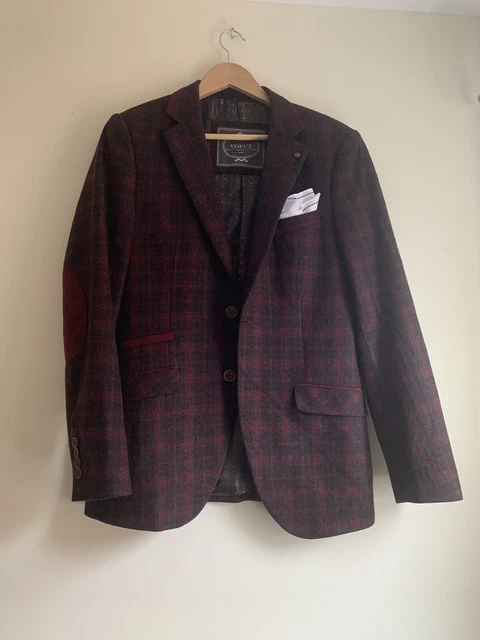 Giacca Leggera Uomo Voeut Rosso Check Blazer 36 Milano Dettaglio Gomito Tasca Bianca
