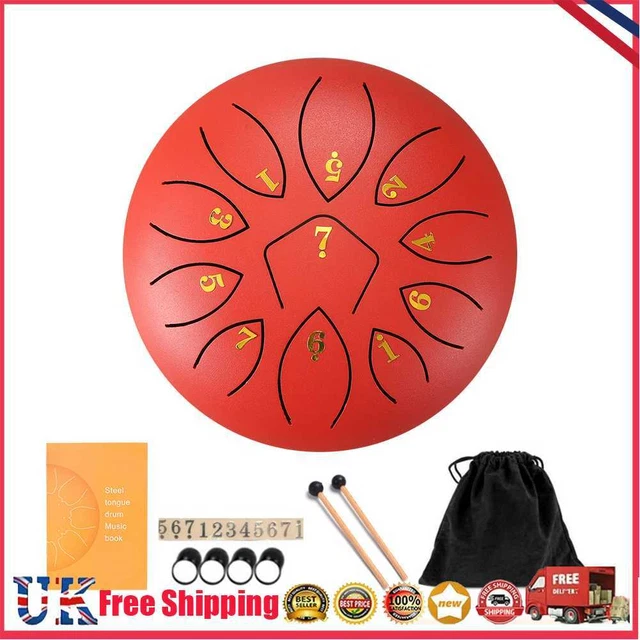 6 Inch 11-Note Tongue Drum with Drumsticks Hand Pan Ethereal Drums (Red) *Z