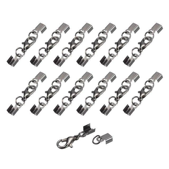 40Set 3.5mm Umklappbare Kordelenden mit Haken Endkappen Metallisch Schwarz