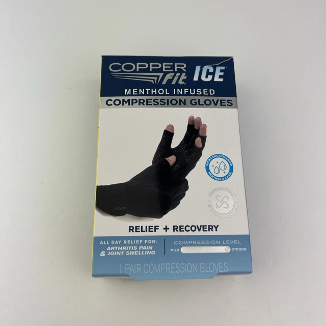 COPPER FIT ICE Menthol Infused Compression Gloves Size L/XL Relief Plus