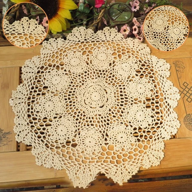 Mantel de flor de ganchillo hecho a mano de algodón beige para mesa de comedor