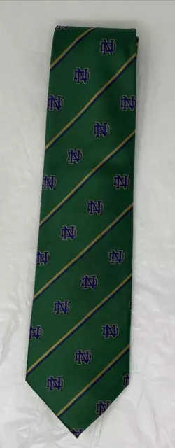 Notre Dame Necktie Logo Green Silk Buffalo Bay Striped