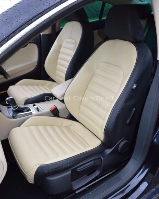 VW Passat CC Genuine Fit Tailored Waterproof Seat Covers Black & Beige Front