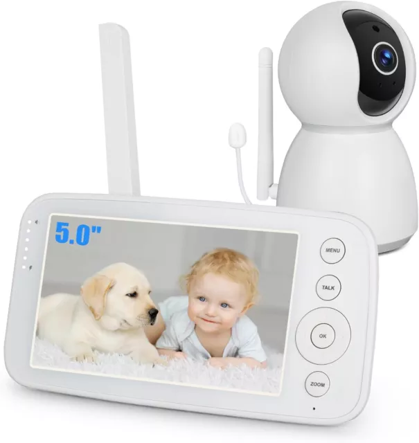 Baby Monitor 5 Inch with Camera and Audio 1080P IPS HD 720P Screen Pan-Tilt-Zoom