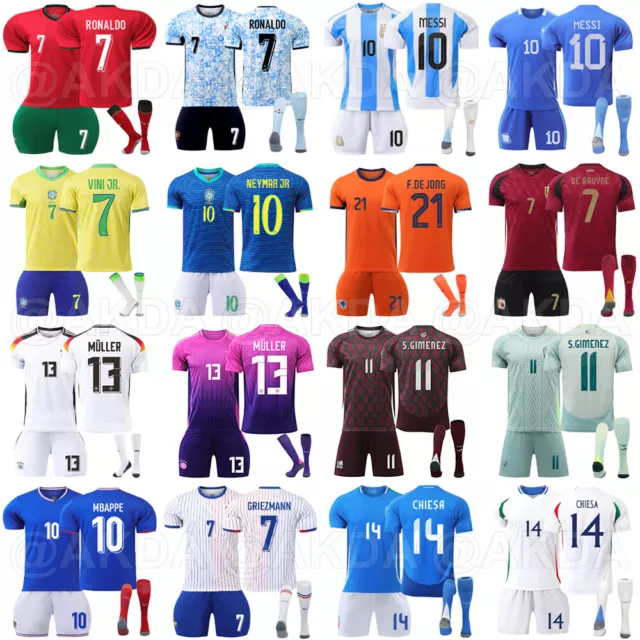 Boys Kids Kits 23/24 Girls Mens Foot Training Ball Strip Shorts/Shirt/Socks