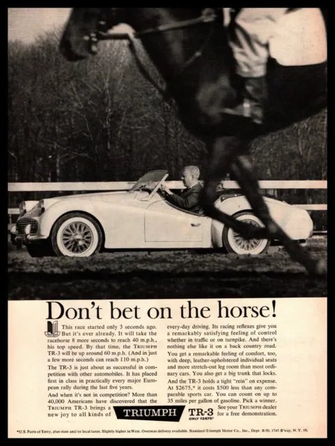 1960 Standard Triumph TR-3 Convertible Roadster Racing A Horse Vintage Print Ad