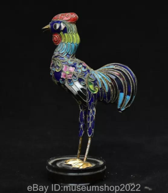 5.2 " Old Chinese Bronze Cloisonne Enamel Fengshui Poultry chicken Statue