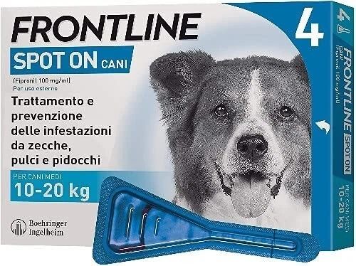 FRONTLINE Spot On 4 Pipette Cane Taglia M 10 a 20 Kg Antiparassitario Antipulci