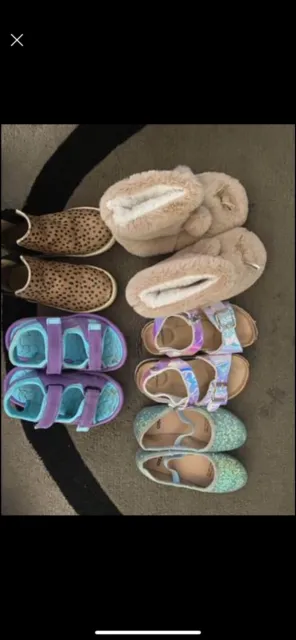girls shoes bundle slippers, boots, beach shoes, ballet flats size 9
