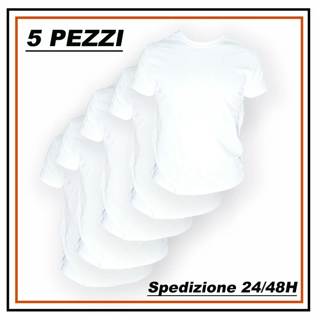 Pack 5 T-Shirt Uomo Maglietta da Lavoro Manica Corta Maglia Bianca 100% Cotone
